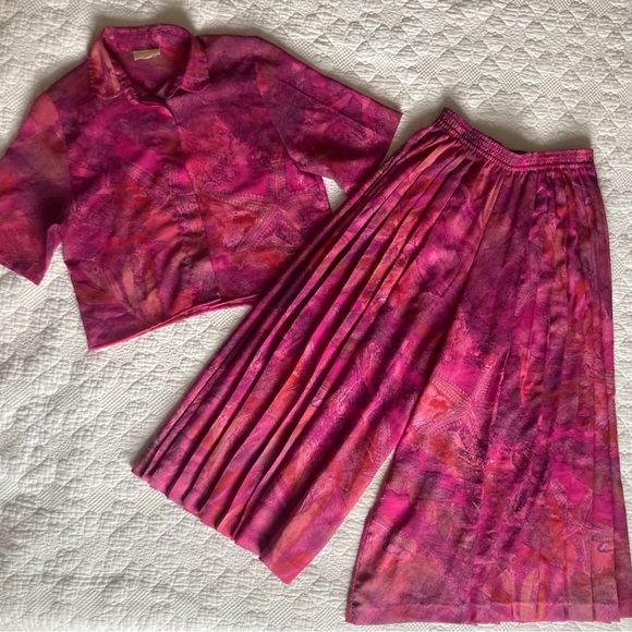 Crop button-up and culottes vintage coord set - Picture 1 of 7